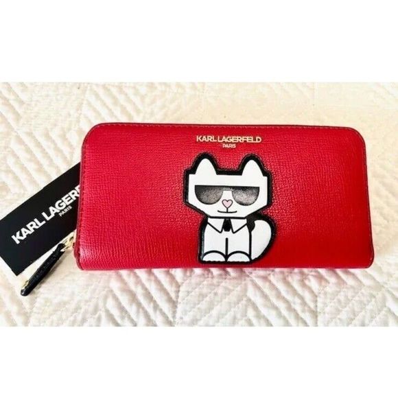 KARL LAGERFELD LH2EU5BT Maybelle Clutch/Wallet Crossbody Red Bag - w/ Choupette - Picture 4 of 10